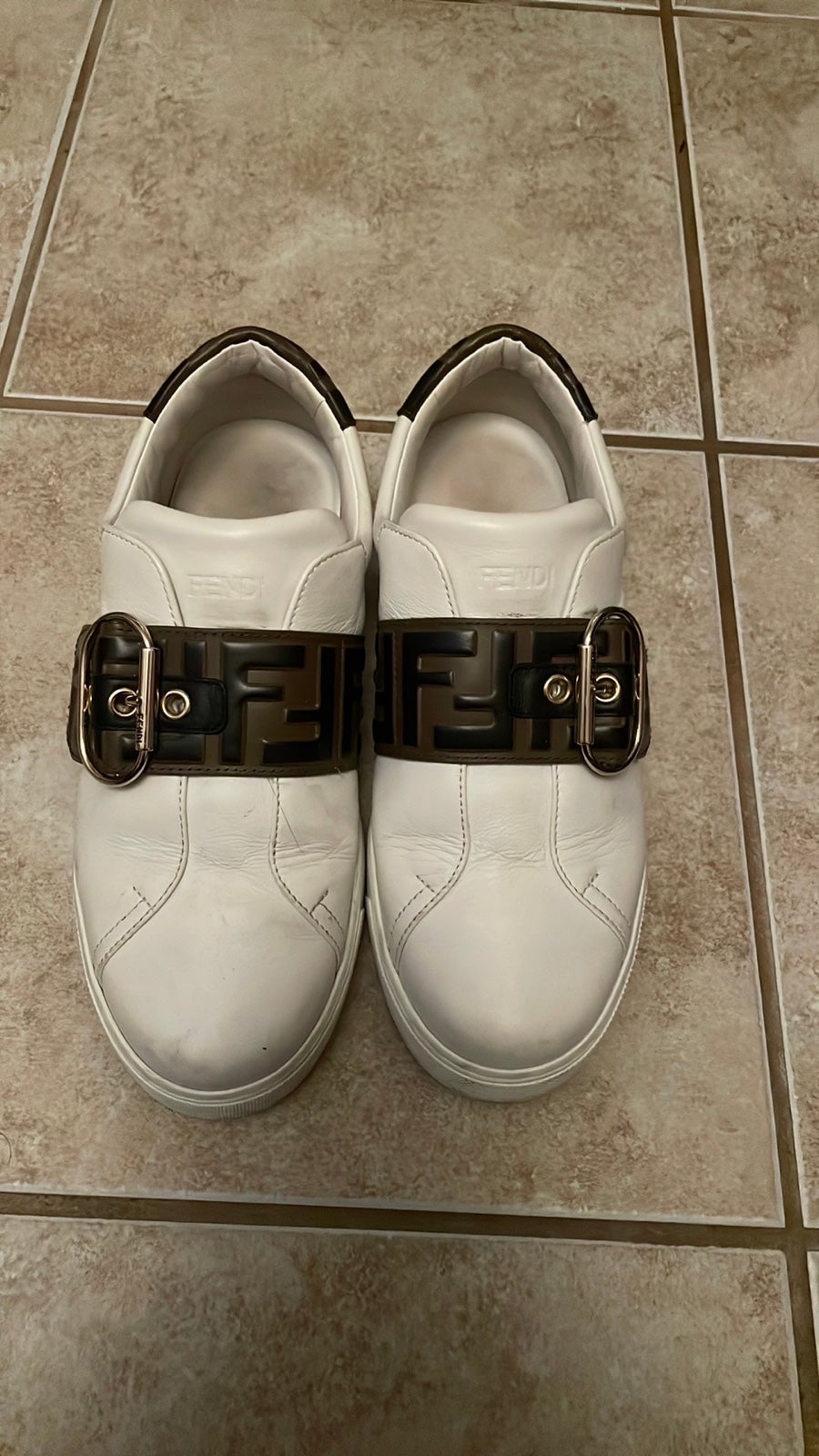 Fendi Buckle Logo White Signature Leather Sneakers Size 37