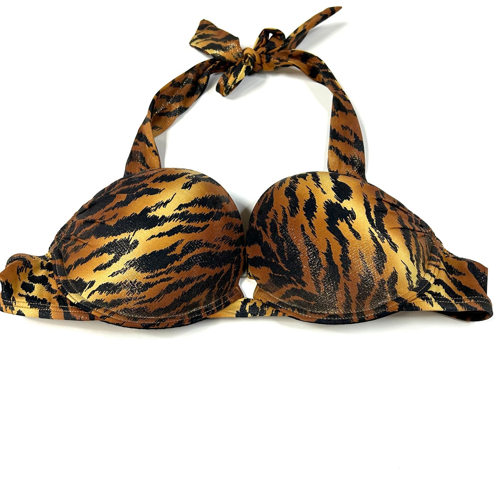 Y2K Victorias Secret 34A Bombshell Bikini Top Adds 2 Cups Zebra Black Q05 #0039