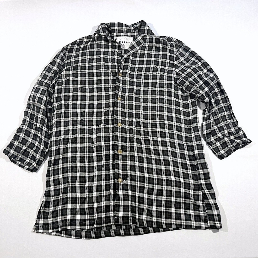 Frank & Eileen 278 Night Button Top Shirt Dress Tunic Plaid Modal S/XS NWOT