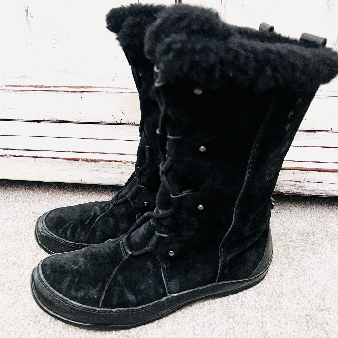 The North Face Abby II Black Suede Leather Shearling Lined Primaloft Boots Sz 10