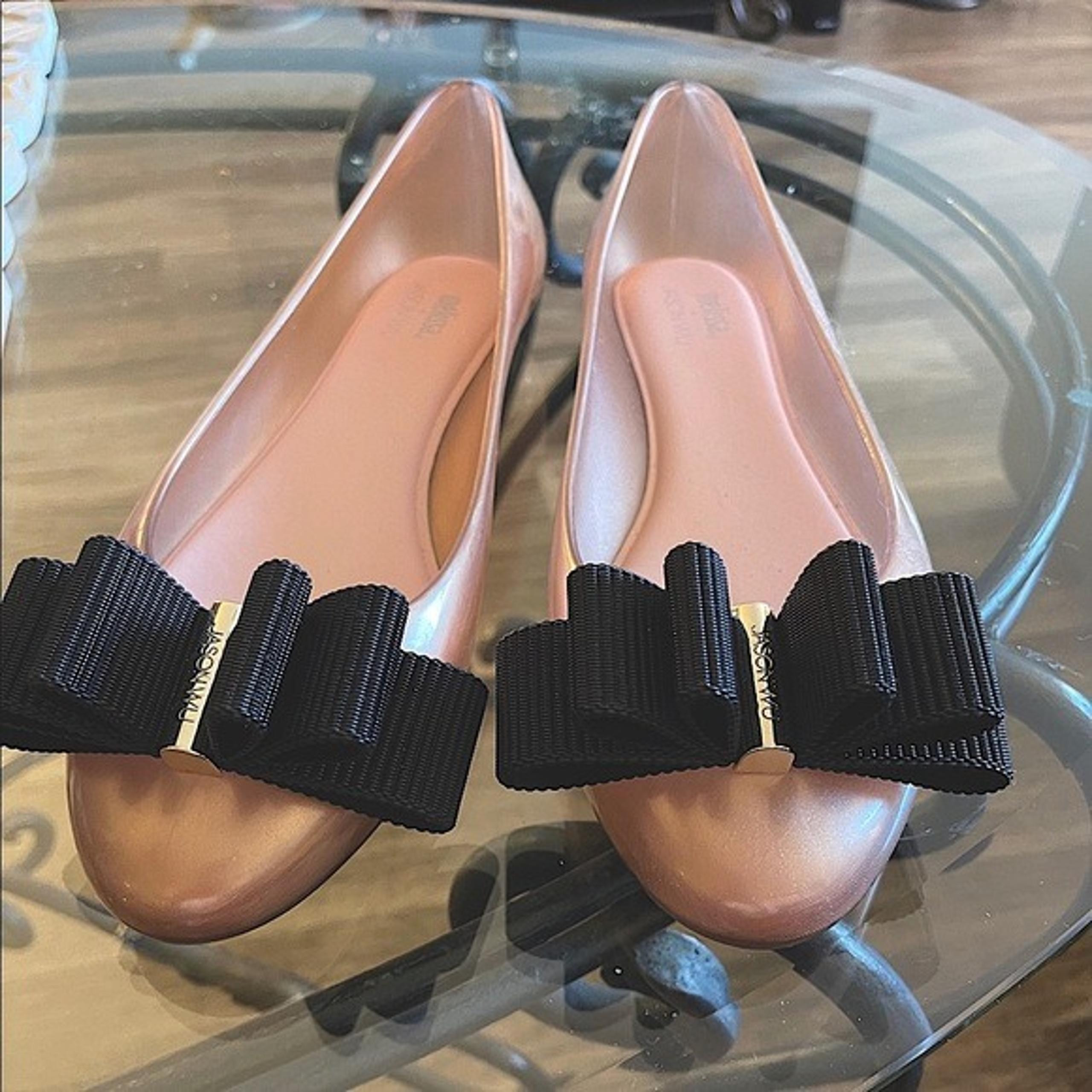 New_Melissa Jason Wu jelly flats pink/black bow Cushioned insole