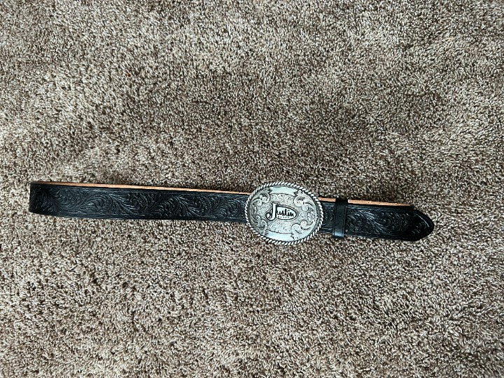 Justin Men's Trophy Black Top Grain Leather Belt.