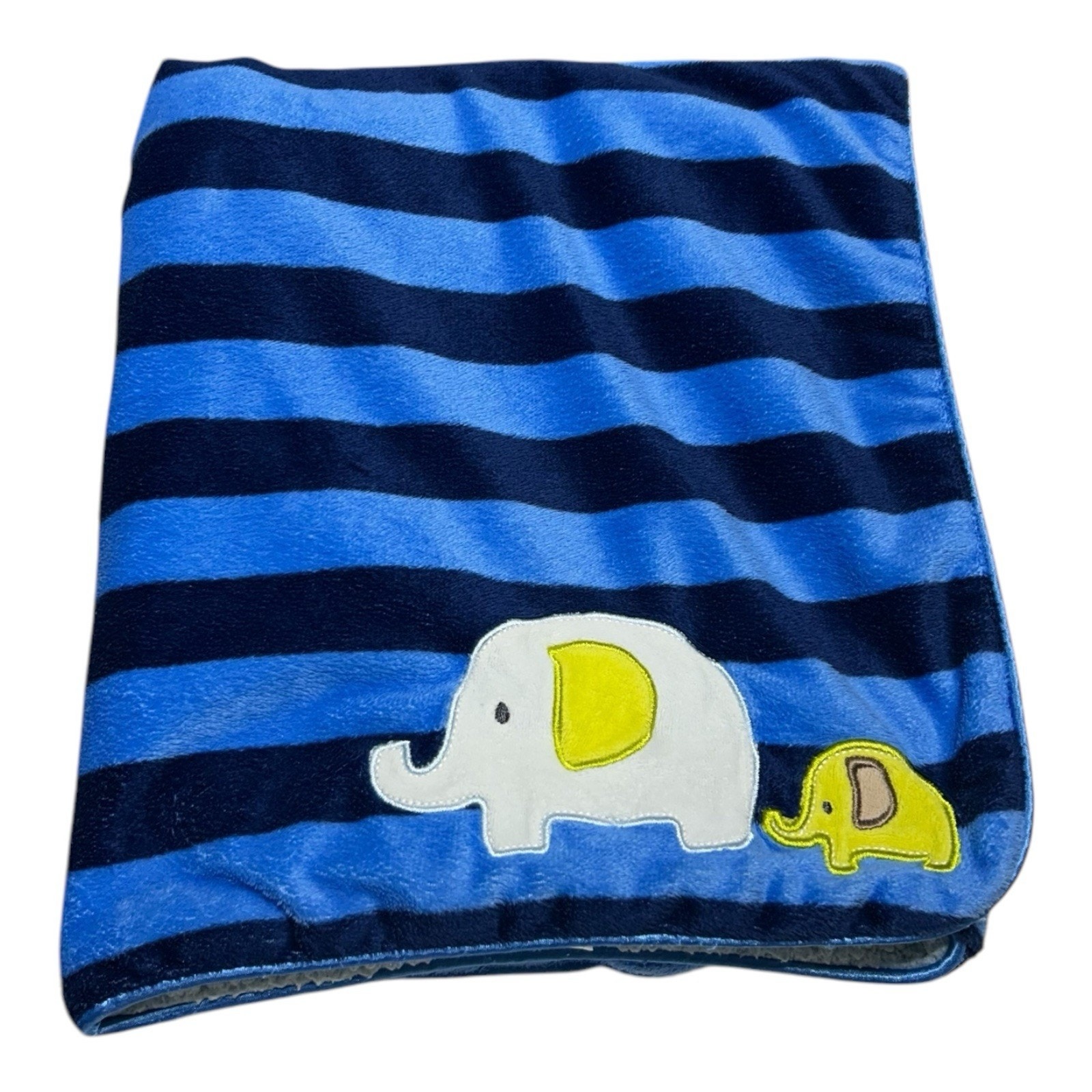 Carters Just One You Blue Elephant Striped Baby Blanket Green Navy Sherpa Boys