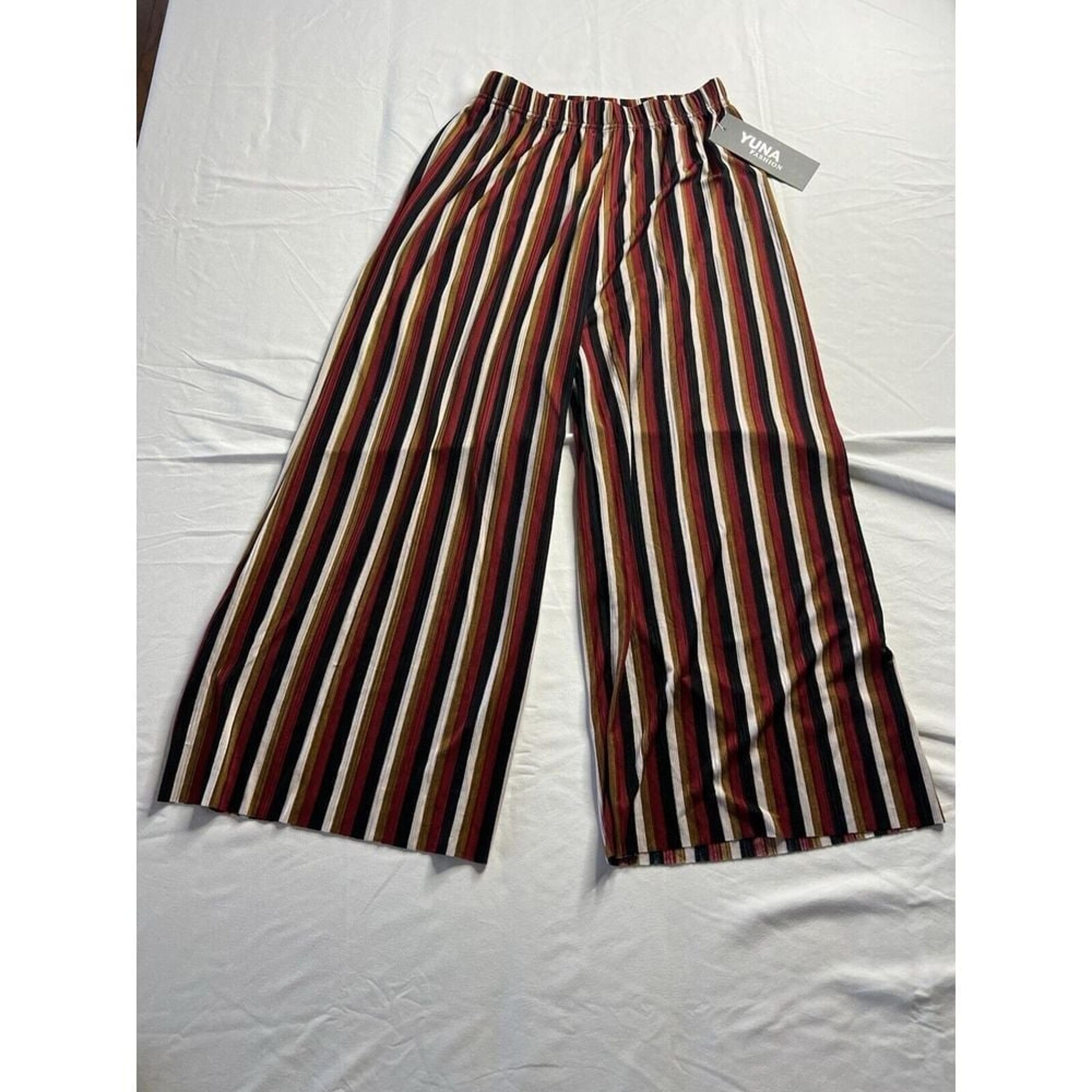 Yuna Fashion Flowy Pant OSFA Striped Casual BohoChic Streetcore Comfort Fit