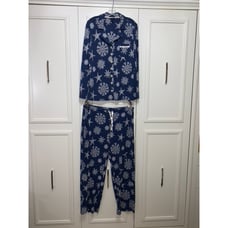 Soma Women's Snowflake Print Pajama Set Blue Size Large Winter Sleepwear