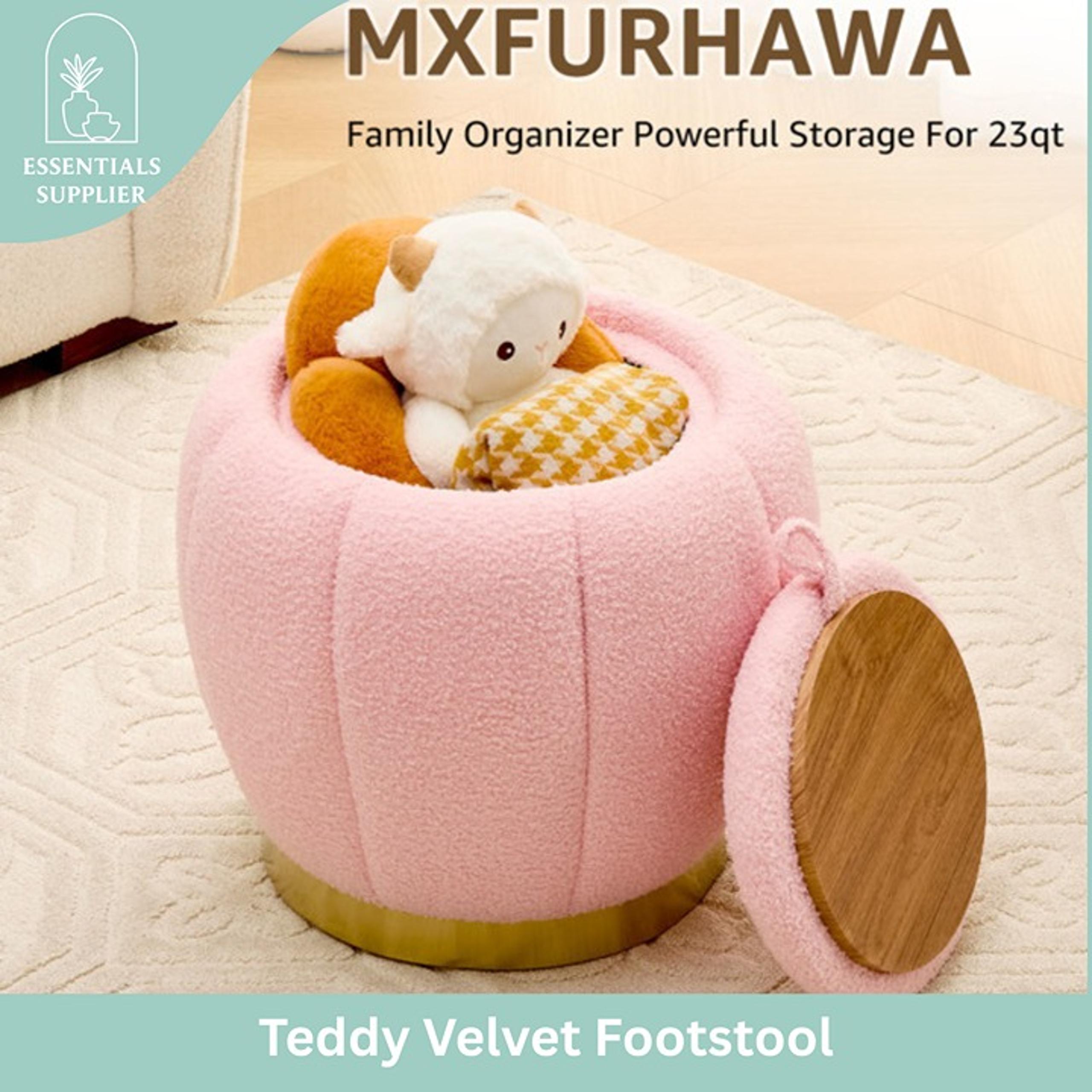 Storage Ottoman Footrest with Soft Seat, Velvet Stool Accent, Pink