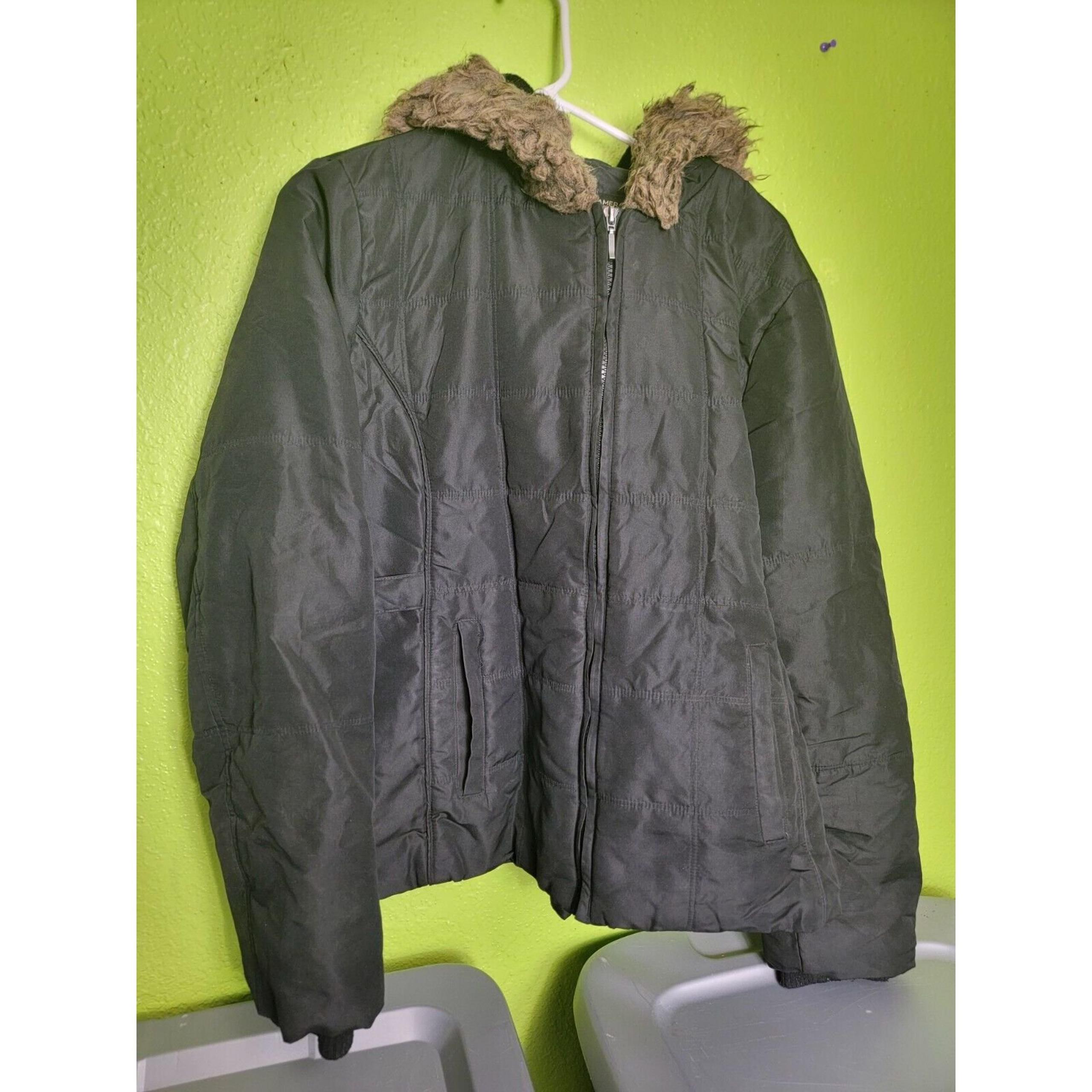 Weather Tamer Black Coat Jacket Faux Fur Lined Hood Hooded Womens Large