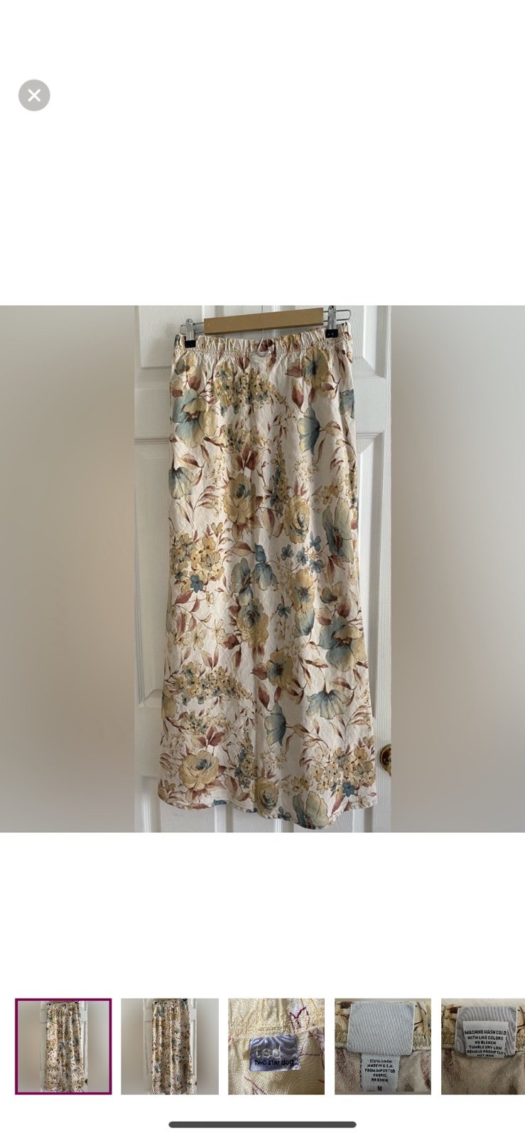TSD Two Star Dog 100% Linen Floral Maxi Skirt Elastic Waist Band Size Medium
