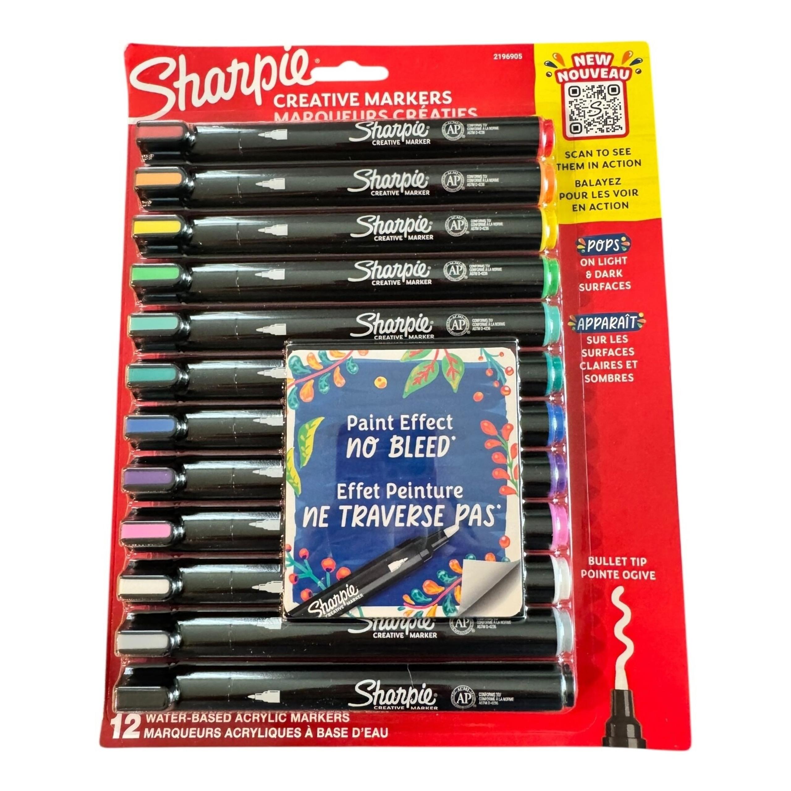 Sharpie- Water-Based, Acrylic Creative Markers Bullet Tip- 12 CT NEW