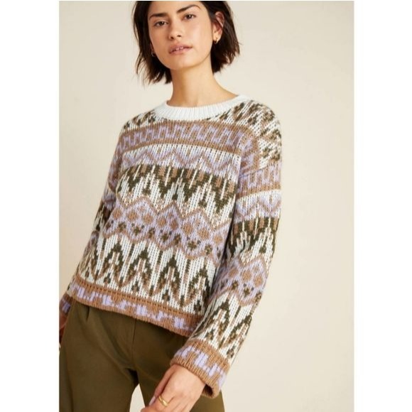 Anthropologie Fabiana Alpaca Wool Blend Pattern Oversized Sweater Top Size XS