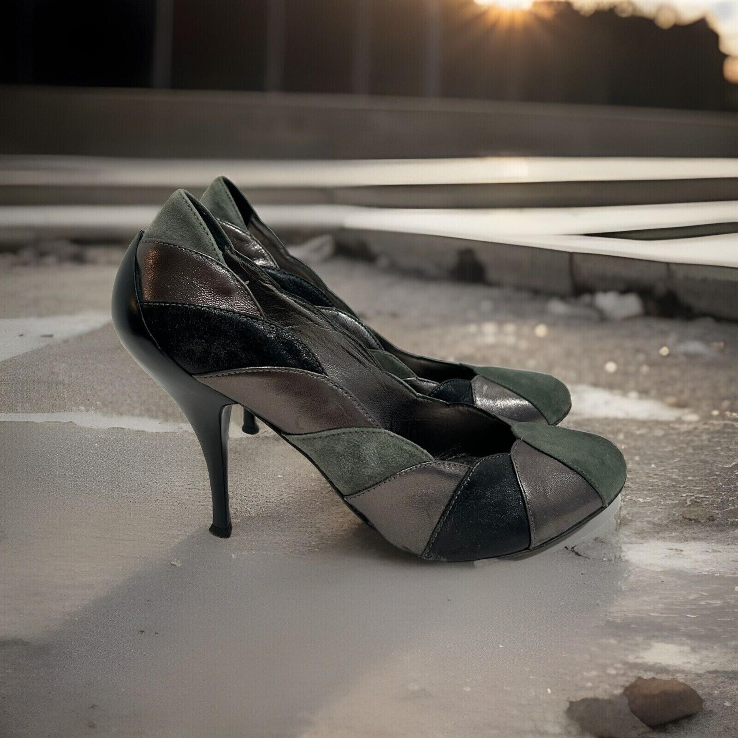 just cavalli Elegant heels Gray Mixed Leather Patch Work Size 39