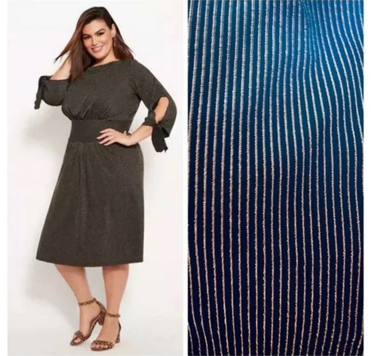 Ashley Stewart black and gold metallic pinstripes flare size 14