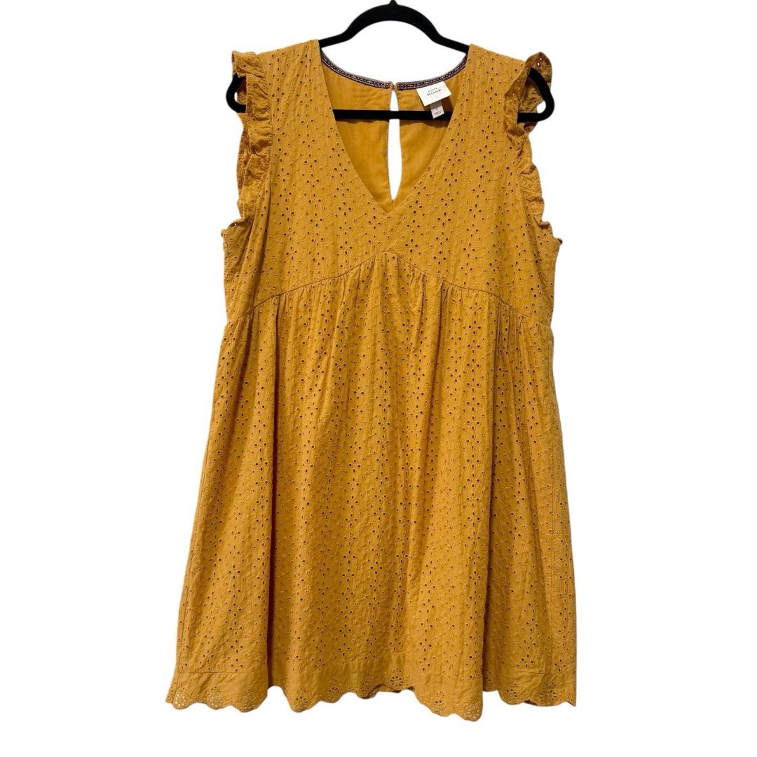 Knox Rose L Goldenrod Ruffle V-Neck Sleeveless Eyelet Lace Summer Dress