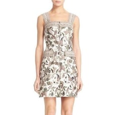 NWT Tory Burch New Ivory Wisteria Silk Sleeveless Zip Up Women's Shift Dress Siz