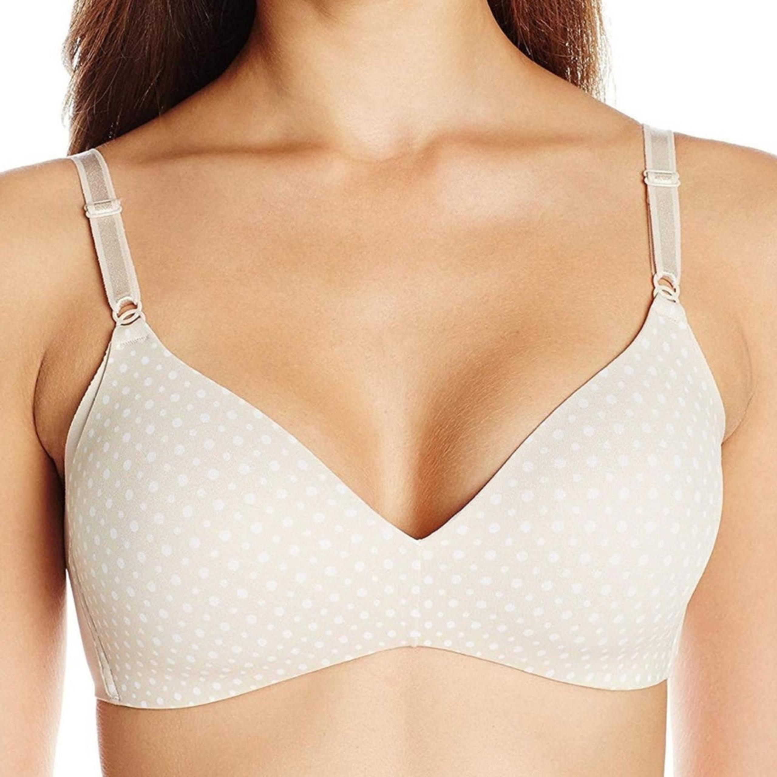 Warner's No Side Effects T-Shirt Bra 38B Wireless Polka Dot Beige Smoothing NEW
