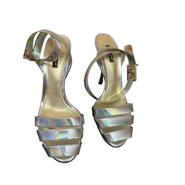 Dolce & Gabbana Iridescent Silver Ankle Strap Sandal Heels size 40
