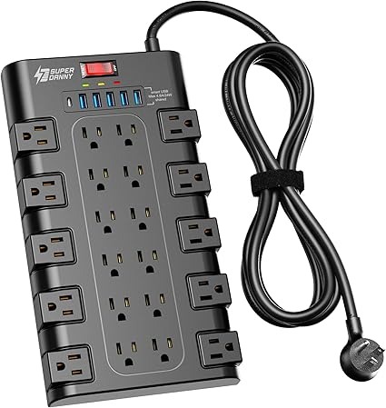 Power Strip, SUPERDANNY Surge Protector with 22 AC Outlets and 6 USB Charging