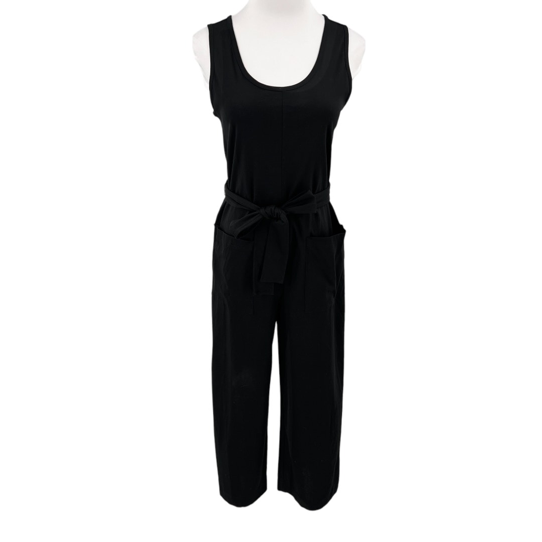 Everlane Womens Luxe Cotton Sleeveless Cropped Leg Jumpsuit Black Belted Size XS