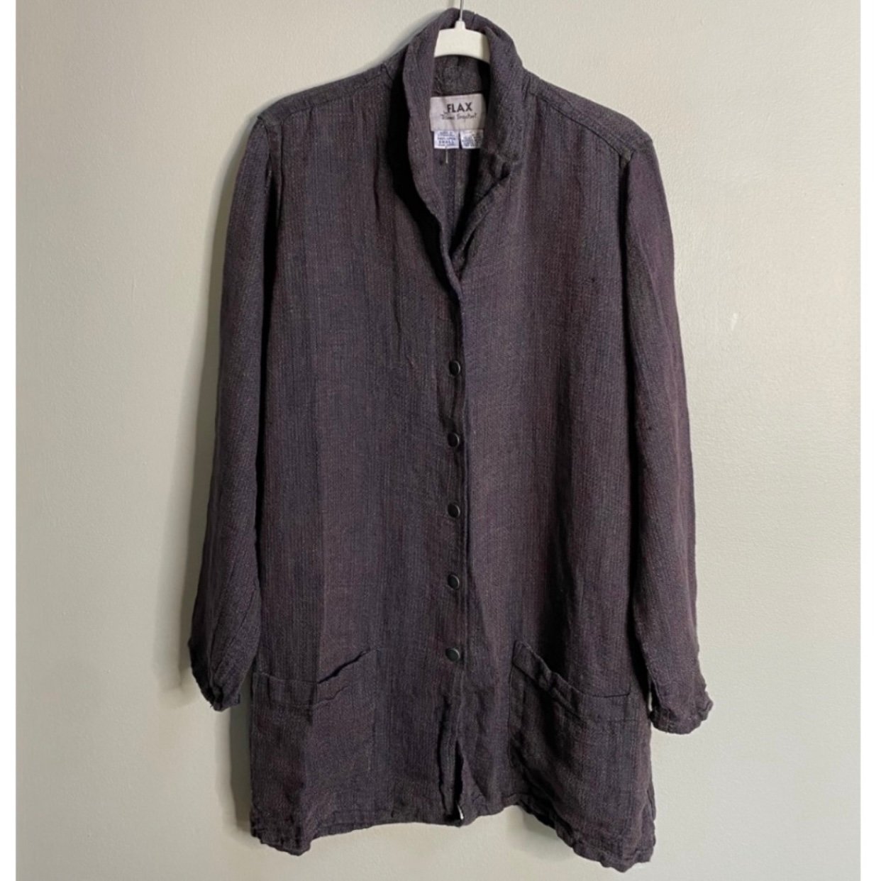 FLAX By Jeanne Engelhart Purple Snap Button Linen Jacket Size Small