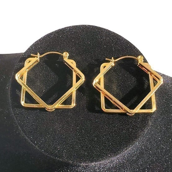14K Gold Large Double Square Hoop Earrings Womens Ladies Big Hoops Jewelry 14 K