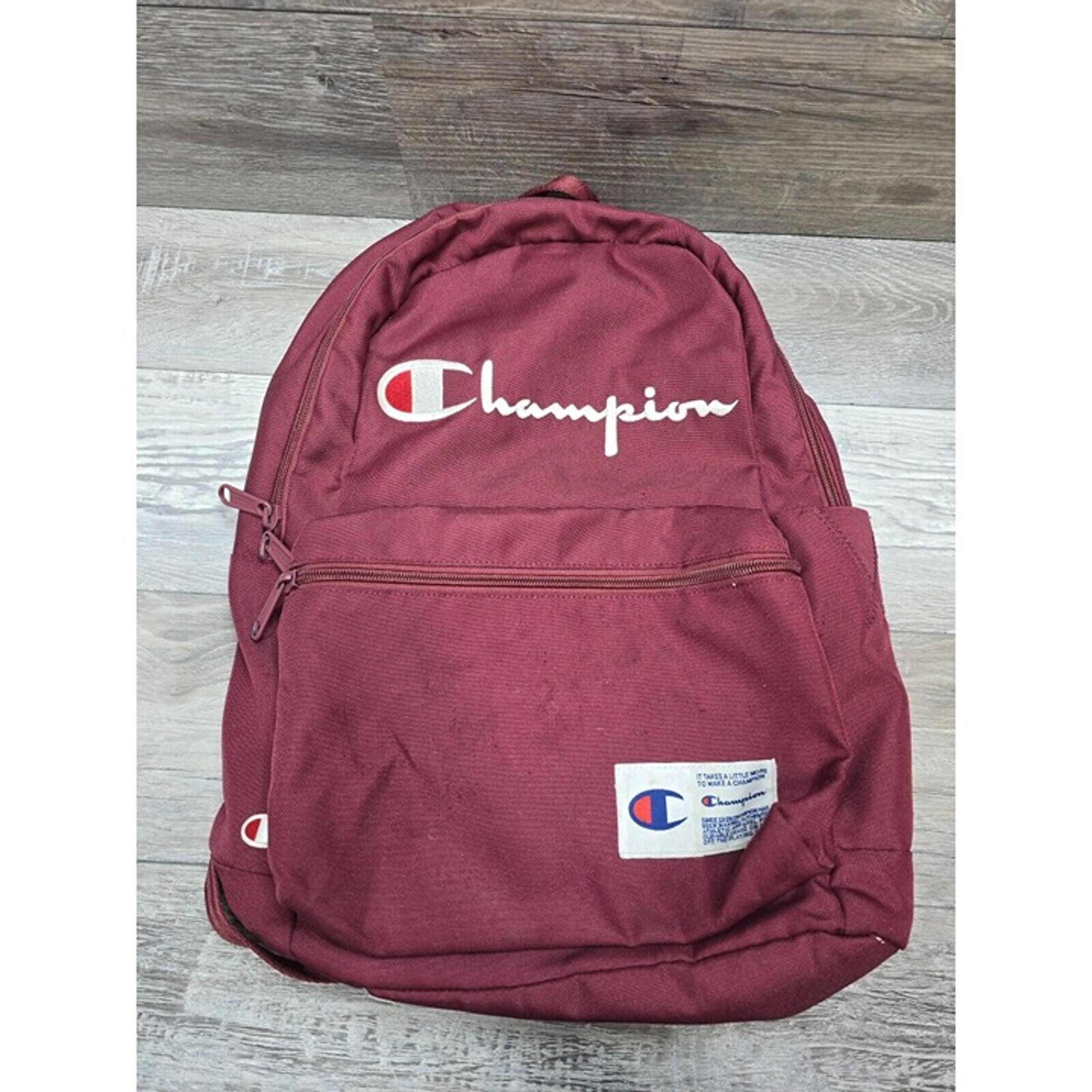 Champion Big Logo Backpack Dual Carry Strap Maroon Unisex Bag School