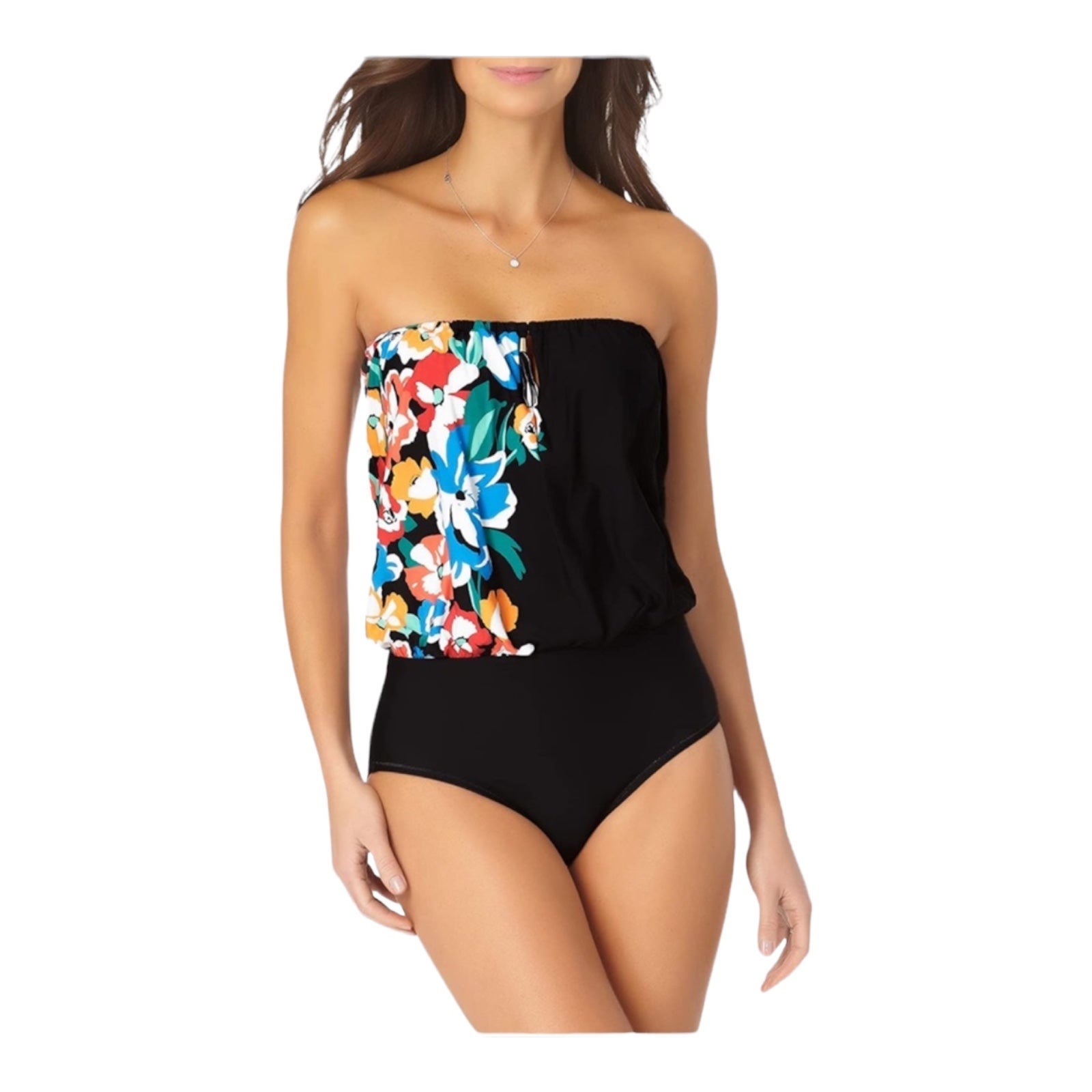 Anne Cole Floral Tunnel Blouson One Piece Womens Swimsuit Size 8 98