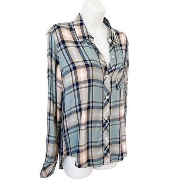 Rails Hunter Plaid Flannel Teal Peach Navy size Small