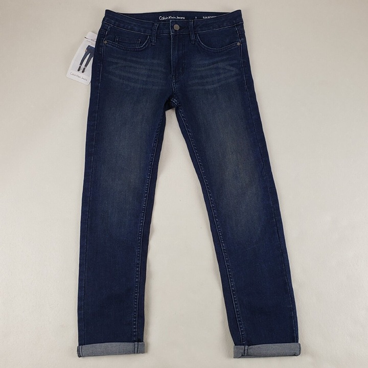 Calvin Klein Slim Boyfriend Jeans Blue Womens 2 Dark Wash Midrise Denim Pants