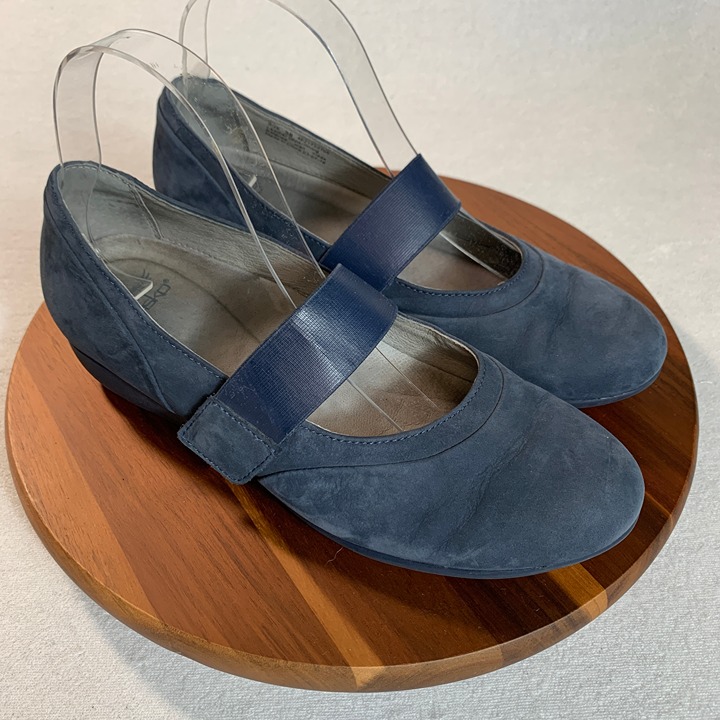 Dansko Shoes Womens US 7.5-8 Kendra Blue Nubuck Leather Slip On Mary Jane Wedge