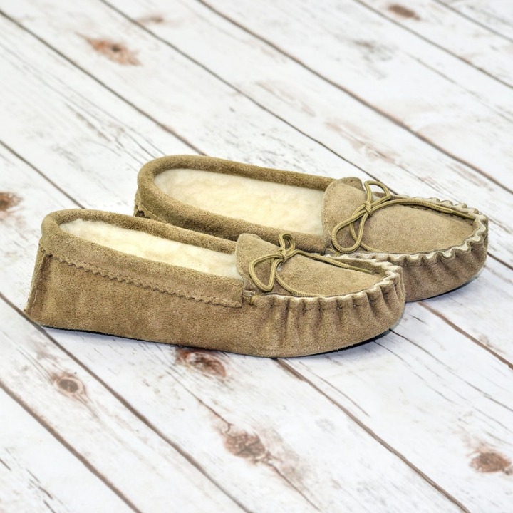 Handmade Moccasin Slippers in Beige