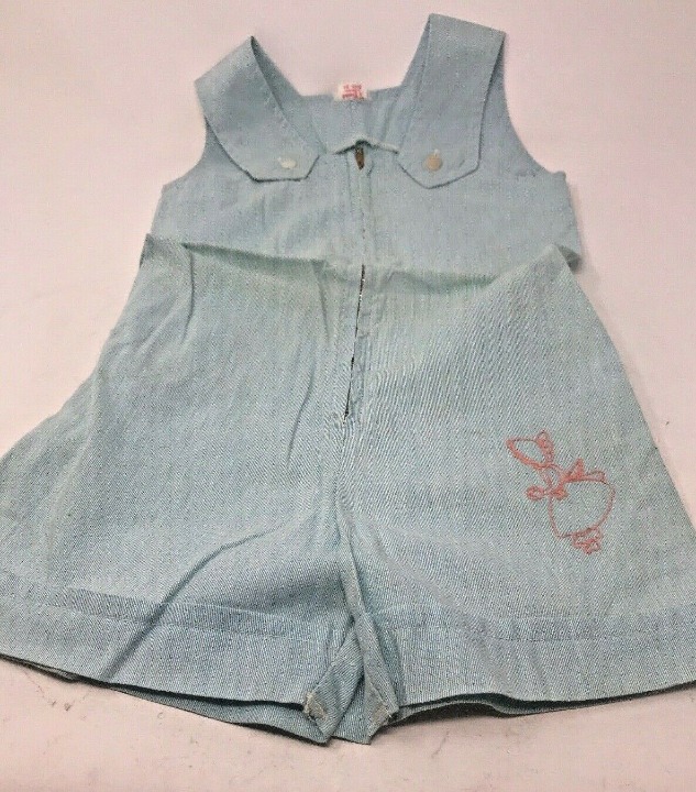 Vintage 1950s Girls Blue Striped Romper