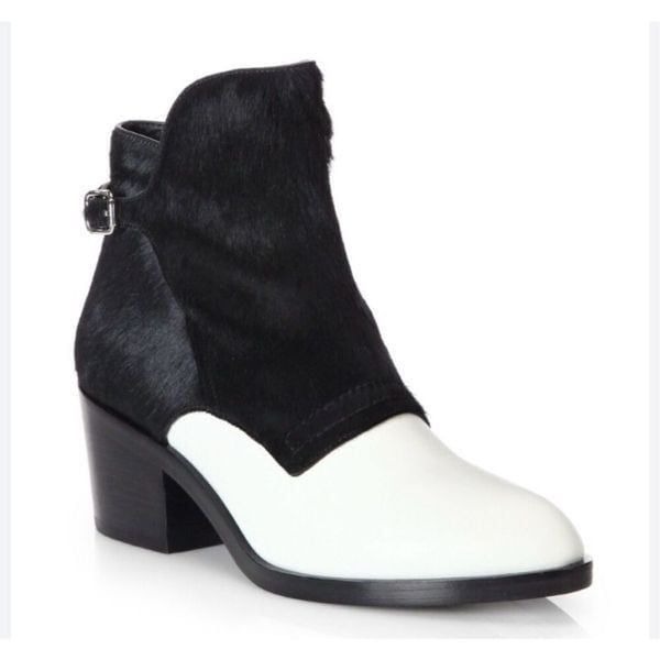 Alexander Wang Cara booties black calf hair white leather sz 38
