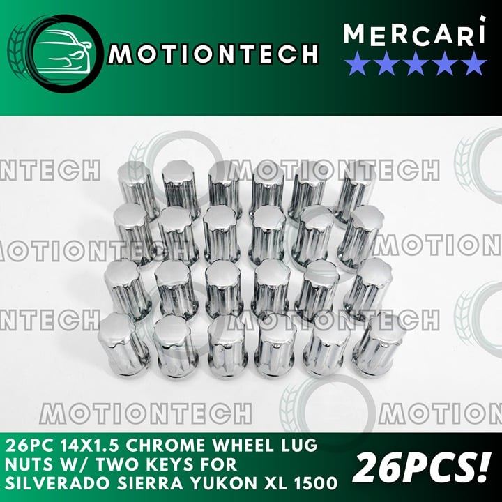 26pc 14x1.5 Chrome Wheel Lug Nuts w/ Two Keys for Silverado Sierra Yukon New Set