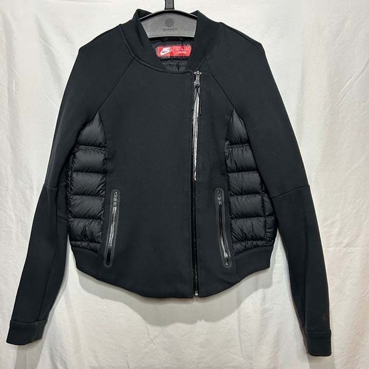 Nike Tech Fleece Jacket Aeroloft Down Moto Women's Medium Black 800 Fill Coat