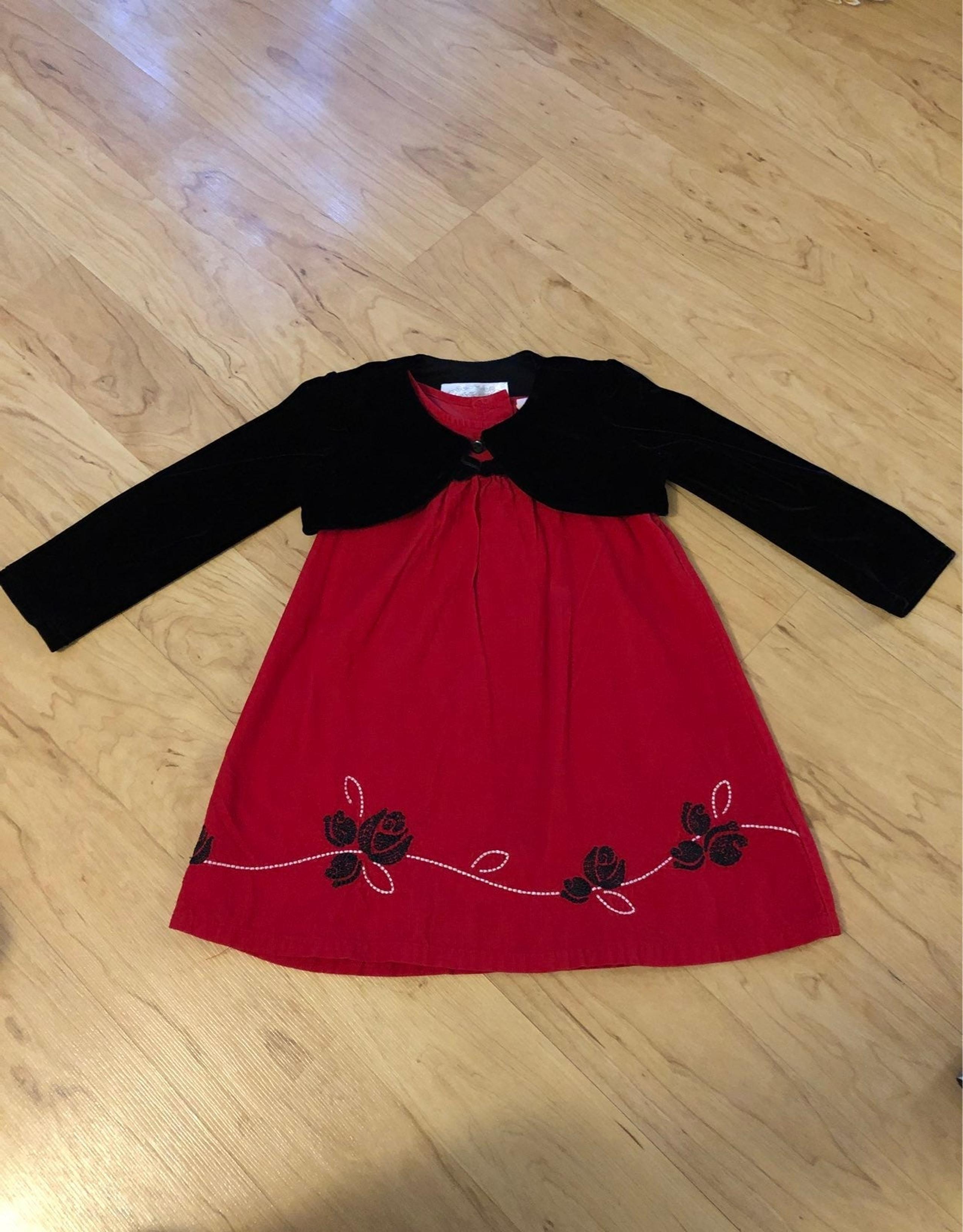 Red Corduroy Dress/Black Velvet sweater