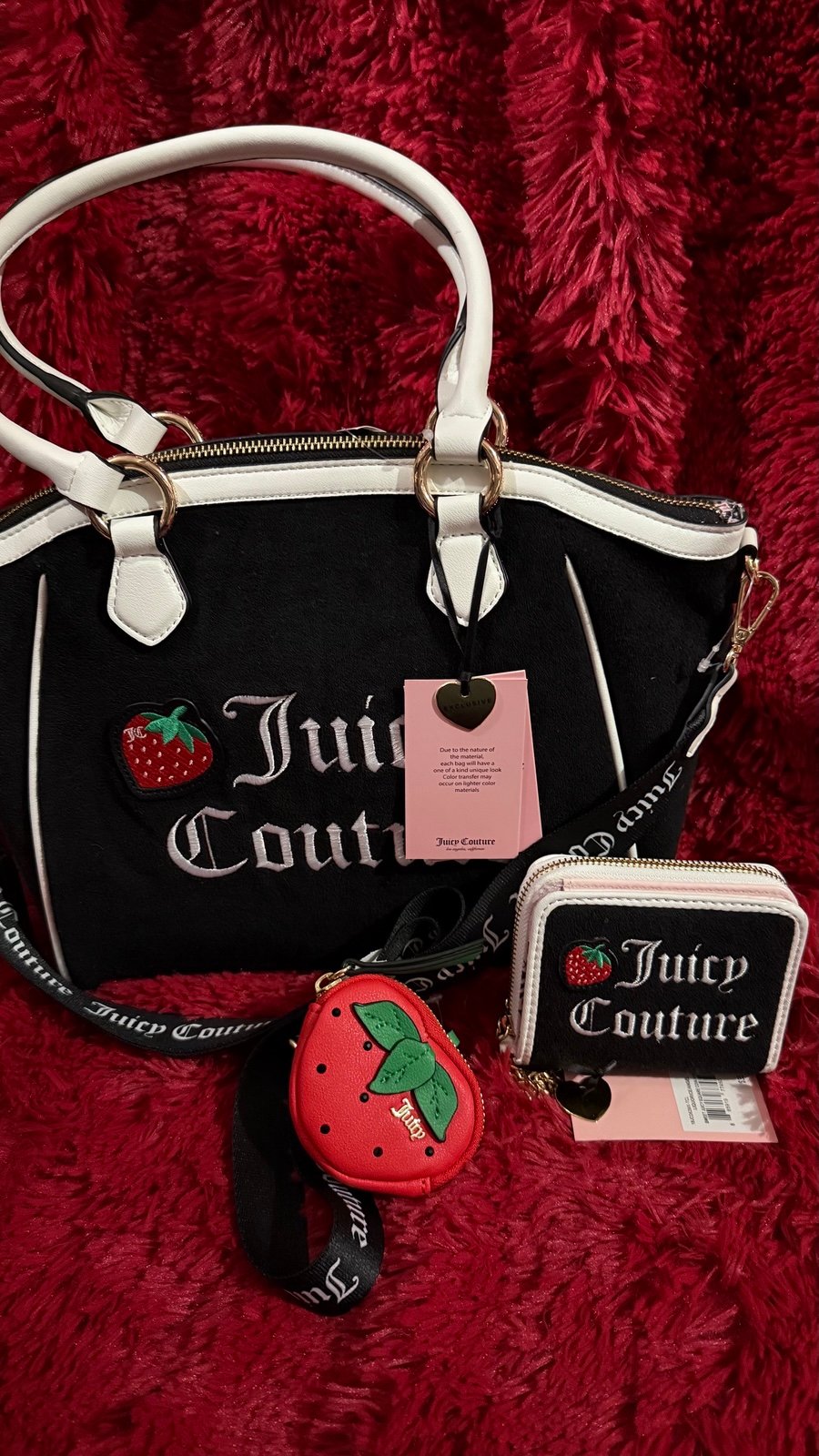 Juicy Couture Sweet and Juicy Black White Strawberry Wallet Purse set