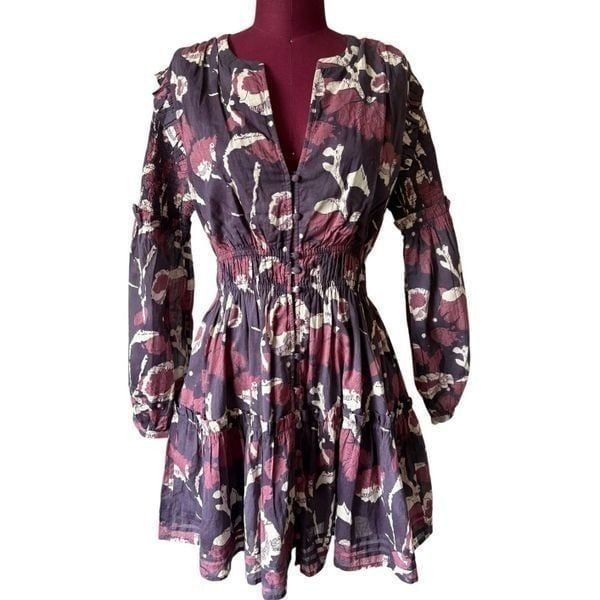 Cleobella Rainey Mini Dress size M Floral Abstract Print Purple Pink