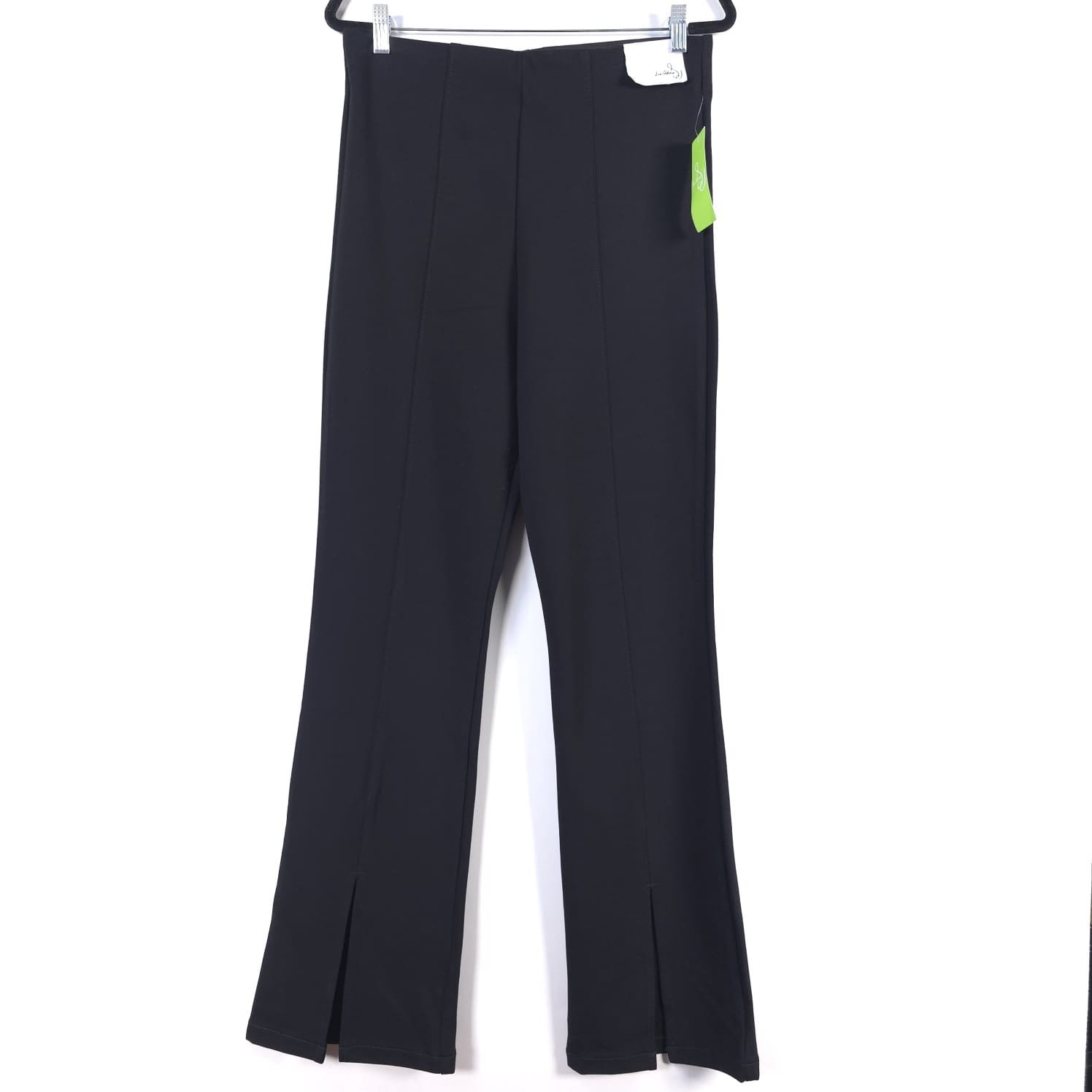 NWT SAM EDELMAN Black Joey Pants Pull on Flare Ankle Slit VISCOSE Blend LARGE