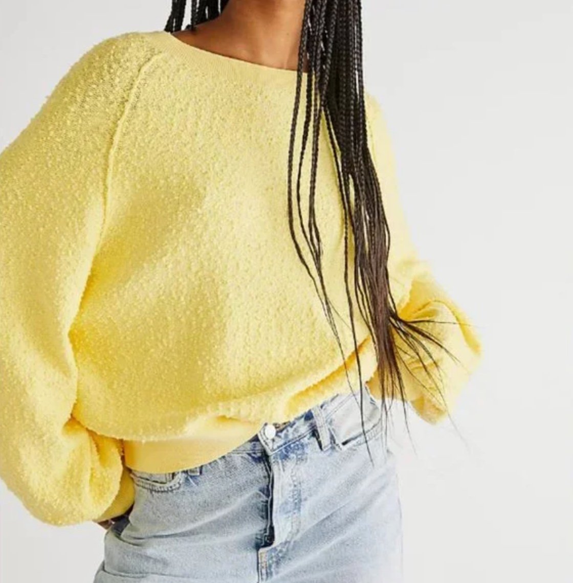 Free People Found My Friend Pullover Textured Yellow Boucle Sweater Size S NEW