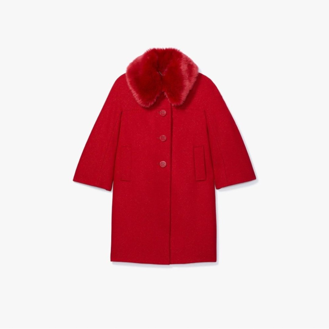 Kate Spade Faux Fur Collar Wool Coat in Engine Red