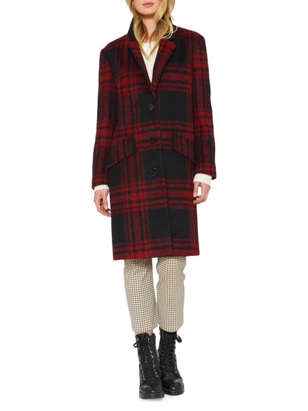 Sanctuary Red Plaid Wool Blend Peacoat Medium