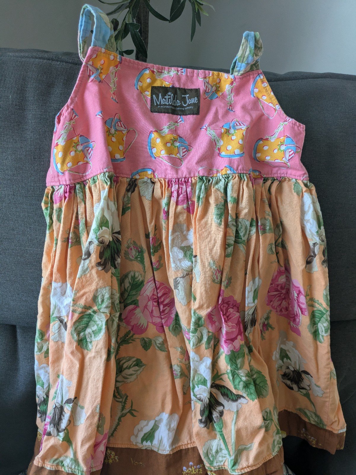 Matilda Jane dress size 6 girl beautiful dress watering can floral ruler rare!!