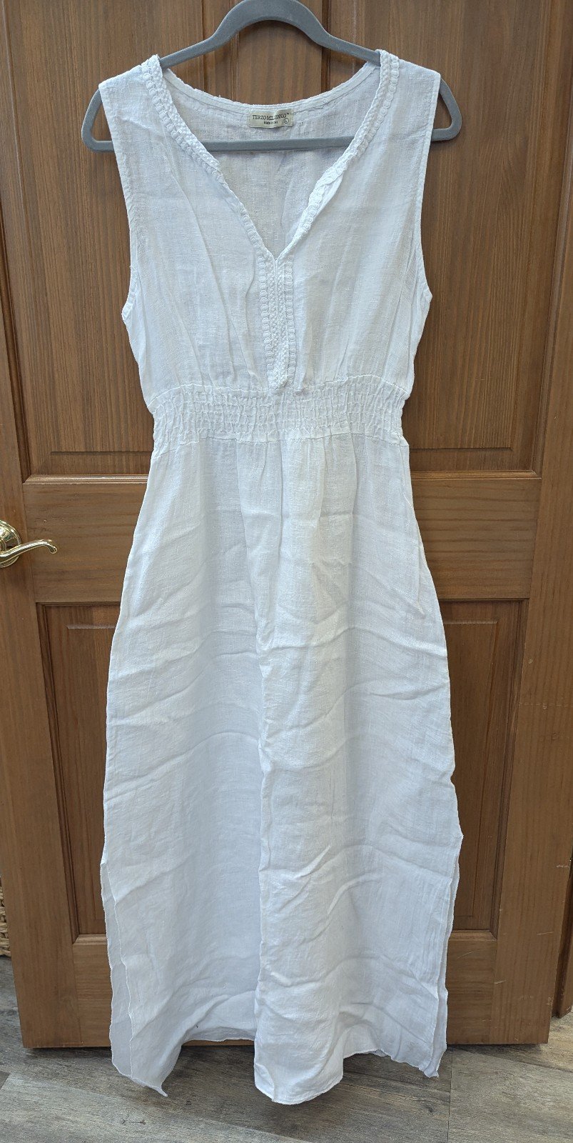 Terzo Millennio Maxi Dress, size L White Linen Beach Cover Made in Italy