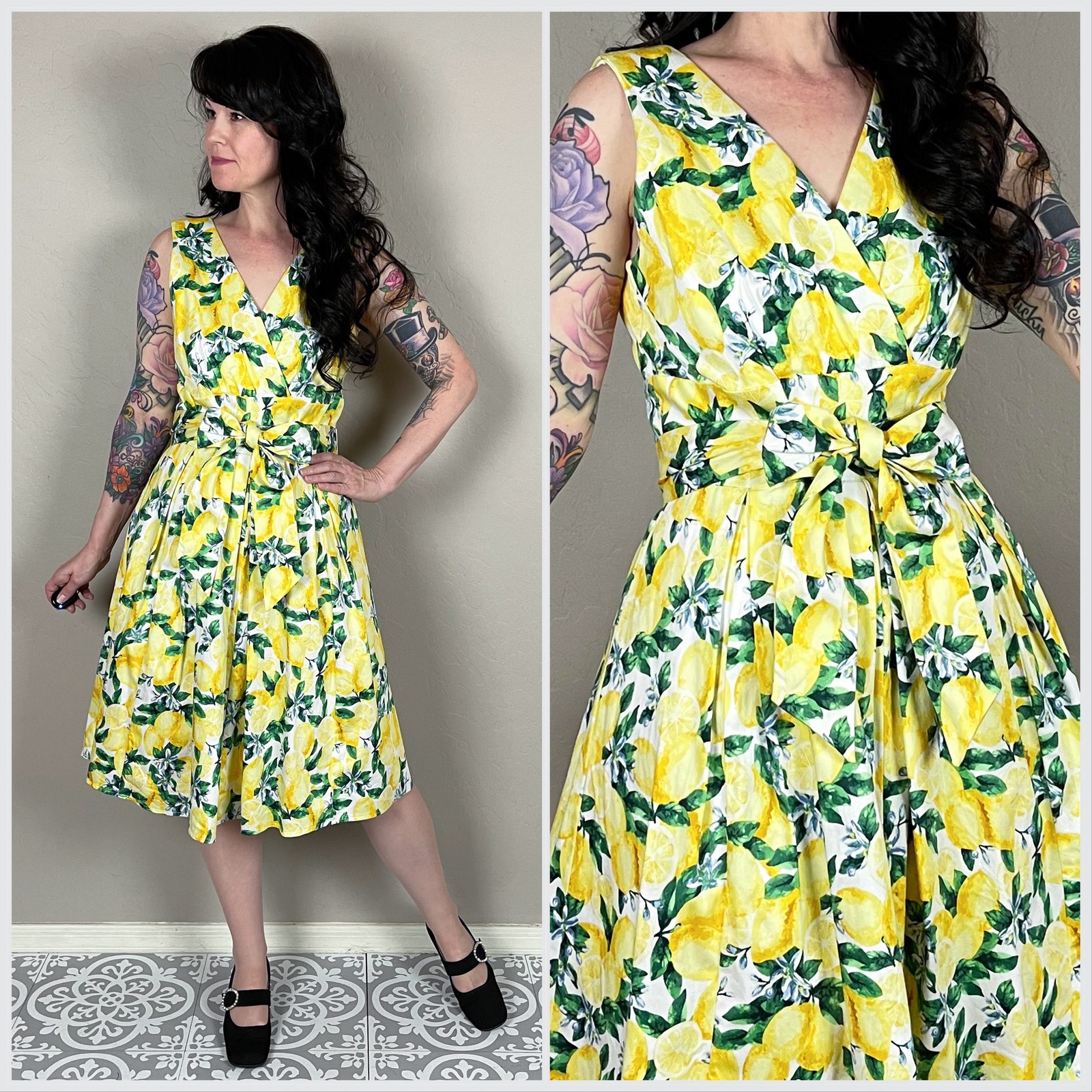 Vintage Y2K Lemon Print Novelty Sleeveless Dress