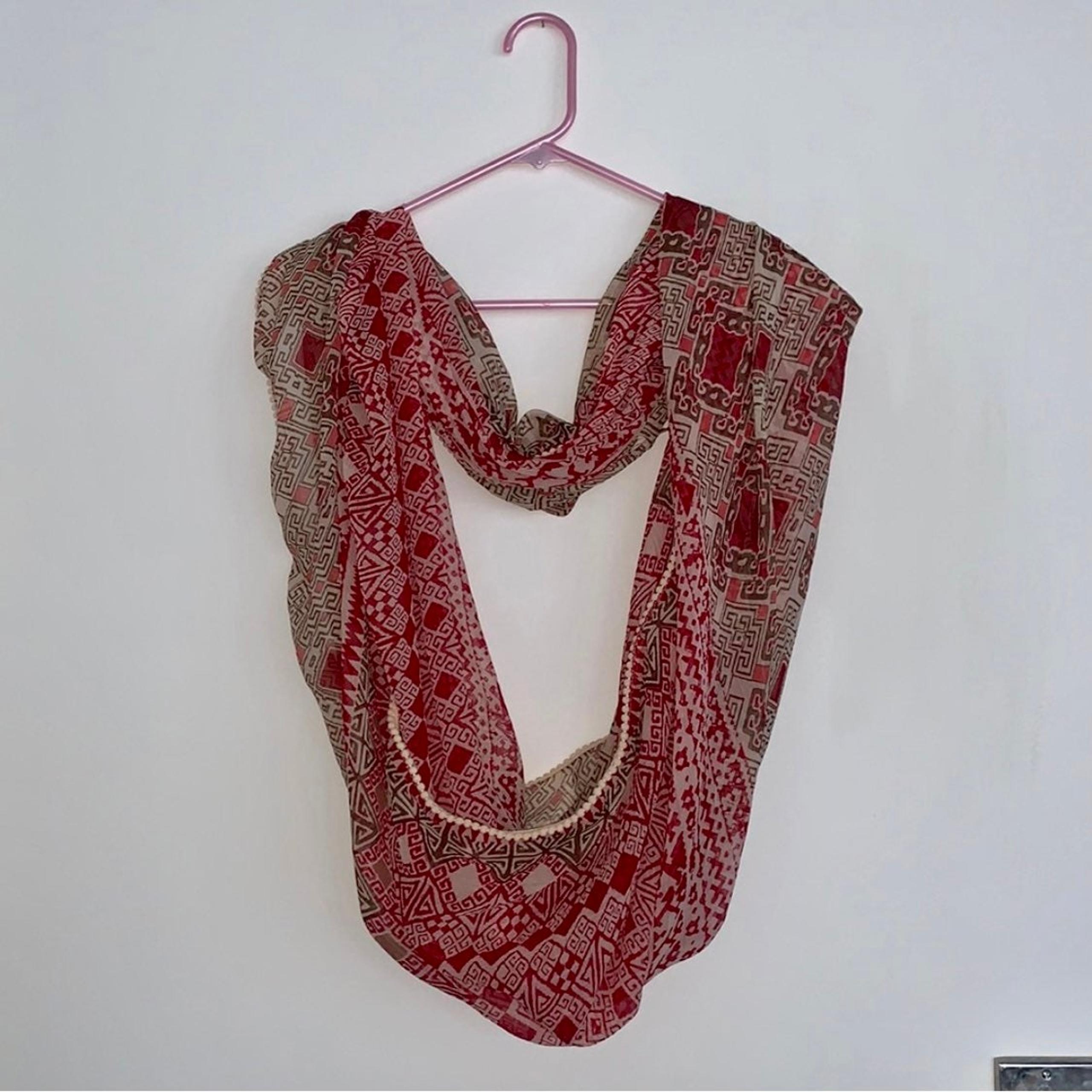 Collection18 infinity print scarf w/pompom trim