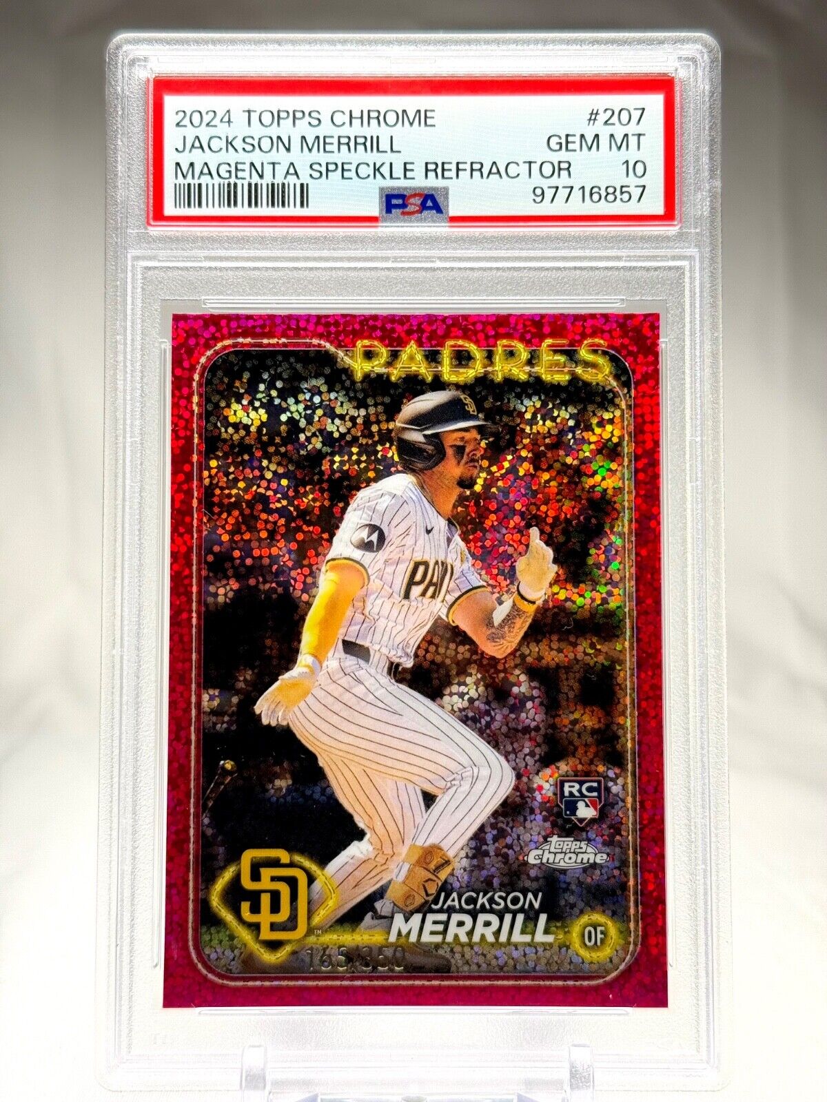 2024 TOPPS CHROME JACKSON MERRILL MAGENTA SPECKLE REFRACTOR RC PSA 10!