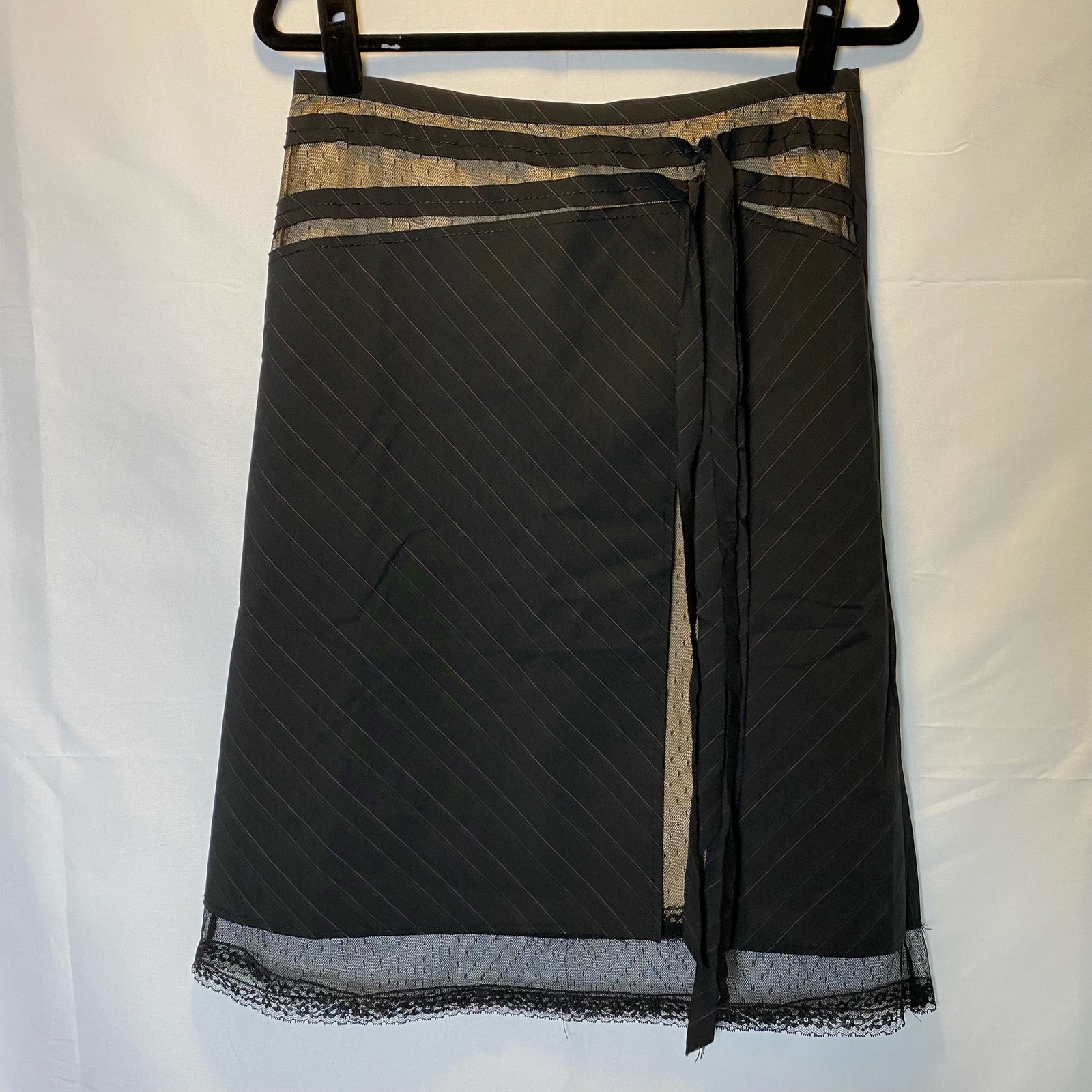 Vintage TOM K NGUYEN Striped Lace Layered Straight Skirt Size 6 Womens