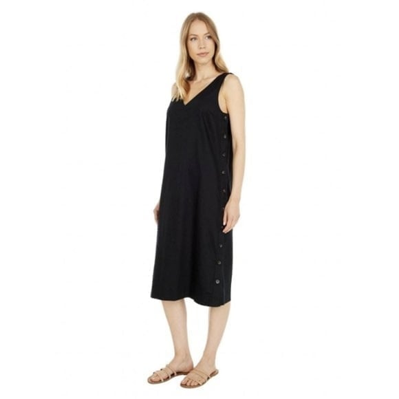 NWT MADEWELL Linen-Cotton Side-Button Midi Dress/ BLACK