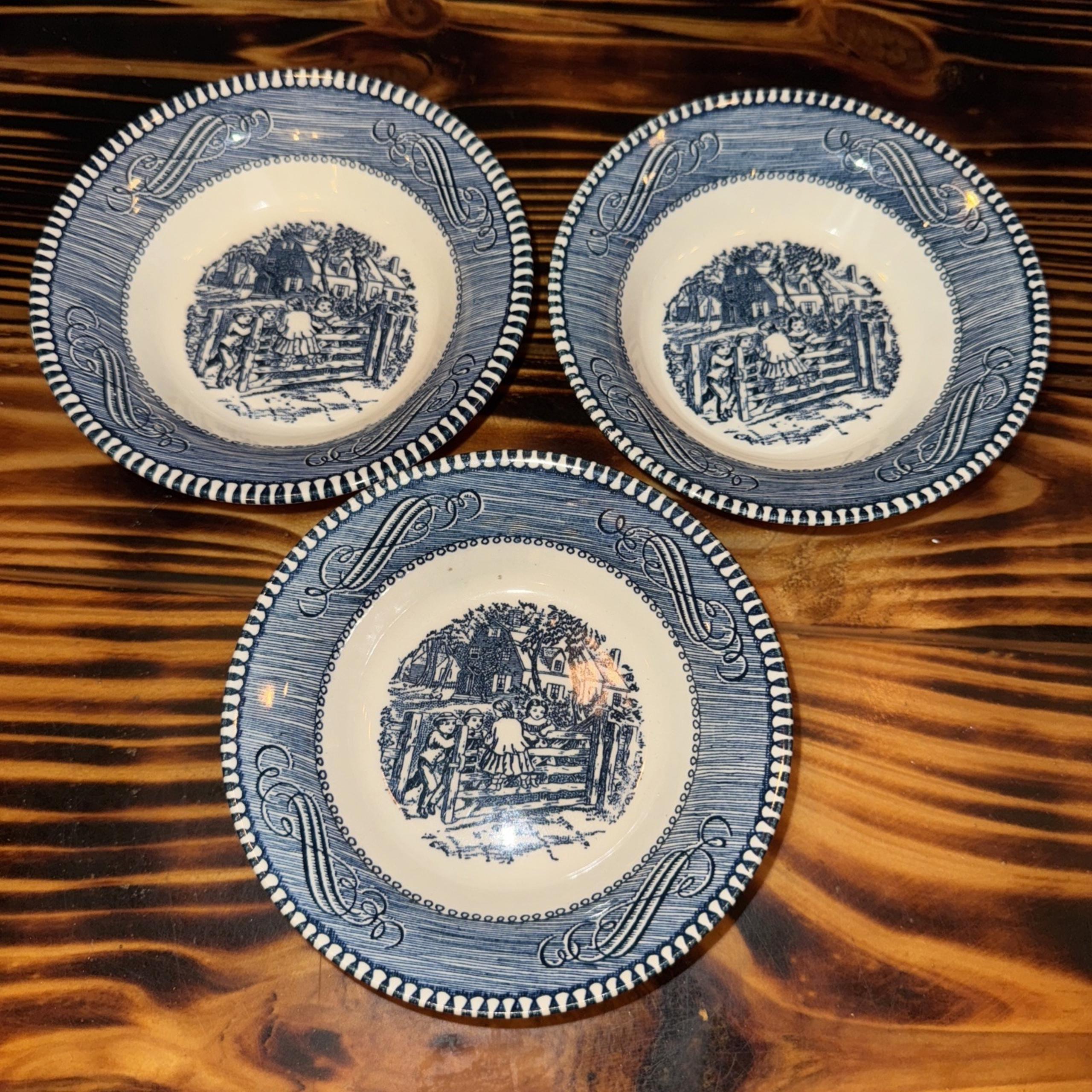 Royal Currier and Ives Berry/Fruit Bowls 5 1/2" Lot Of 3 The Old Farm Gate MCM