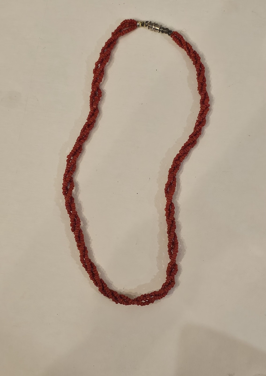 Three Strand Red Coral Beaded Necklace